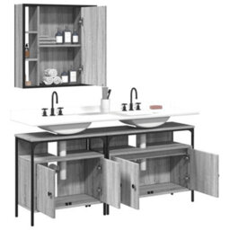 Berkfield 3 Piece Bathroom Cabinet Set Grey Sonoma Engineered Wood - thumbnail 4