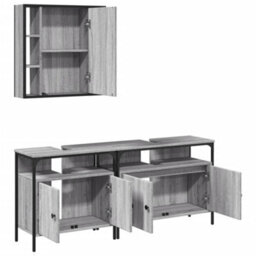Berkfield 3 Piece Bathroom Cabinet Set Grey Sonoma Engineered Wood - thumbnail 5
