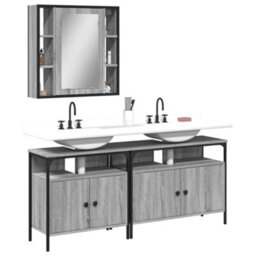 Berkfield 3 Piece Bathroom Cabinet Set Grey Sonoma Engineered Wood - thumbnail 1