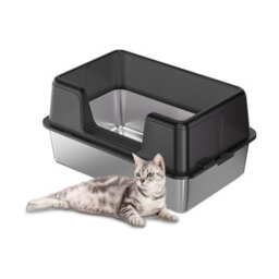 London Boutique 60X40X31.5Cm Stainless Steel Cat Litter Tray, Semi Enclosed High Sided Metal Cat Toilet, Removable Lid, Black
