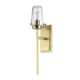 Stylish Ip44 Wall Light With Clear Glass Shade And Brass Accents - thumbnail 2