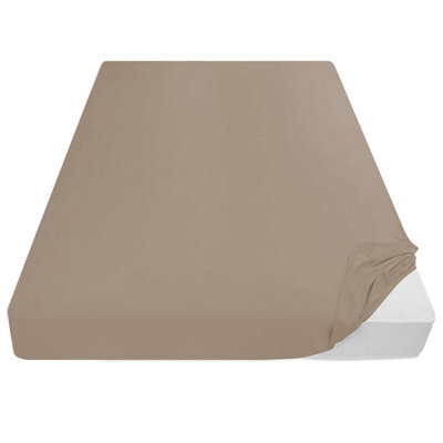 "Ameha Fitted Sheet 40Cm Extra Deep Pocket Elastic Corners Soft Microfiber Fitted Sheet 16"" Beige (Double, 137 X 190 Cm" - image 1