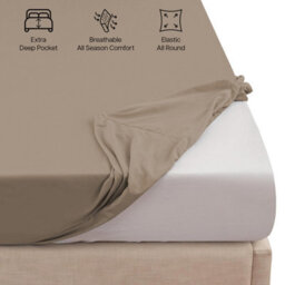 "Ameha Fitted Sheet 40Cm Extra Deep Pocket Elastic Corners Soft Microfiber Fitted Sheet 16"" Beige (Double, 137 X 190 Cm" - thumbnail 4