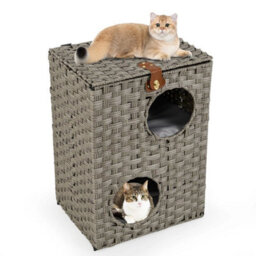 Rattan Cat House For Indoor 2 Tier Cat Condo W/ Cushions - thumbnail 1