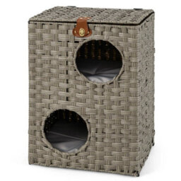 Rattan Cat House For Indoor 2 Tier Cat Condo W/ Cushions - thumbnail 5