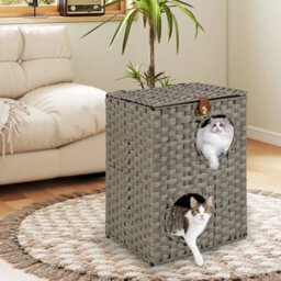 Rattan Cat House For Indoor 2 Tier Cat Condo W/ Cushions - thumbnail 4
