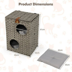 Rattan Cat House For Indoor 2 Tier Cat Condo W/ Cushions - thumbnail 2