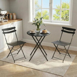 3 Piece Bistro Set Folding Table And Chairs Outdoor Patio Furniture Metal Garden - thumbnail 4