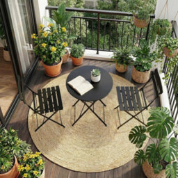 3 Piece Bistro Set Folding Table And Chairs Outdoor Patio Furniture Metal Garden - thumbnail 3