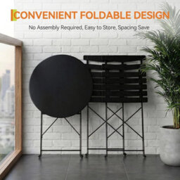 3 Piece Bistro Set Folding Table And Chairs Outdoor Patio Furniture Metal Garden - thumbnail 5
