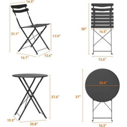 3 Piece Bistro Set Folding Table And Chairs Outdoor Patio Furniture Metal Garden - thumbnail 2