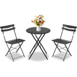 3 Piece Bistro Set Folding Table And Chairs Outdoor Patio Furniture Metal Garden - thumbnail 1