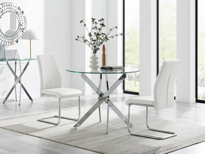 Furniturebox Uk Novara Round Dining Table And 2 White Lorenzo Chairs Set - image 1