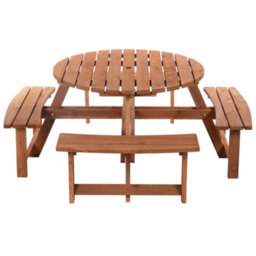 Outsunny 8 Seat Outdoor Wooden Picnic Table With Bench, Parasol Hole, Brown - thumbnail 2