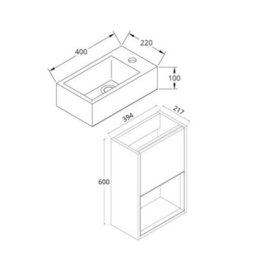 Homestylestore Black Grey 400mm Wall Hung Bathroom Vanity Unit Open Shelf With Led Light - thumbnail 2
