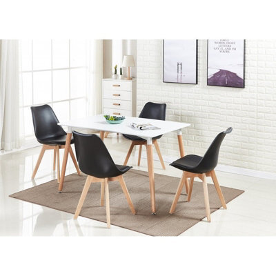 Life Interiors 5Pcs Dining Set - A White Halo Dining Table & Set Of 4 Black Lorenzo Tulip Chairs With Padded Seat - image 1