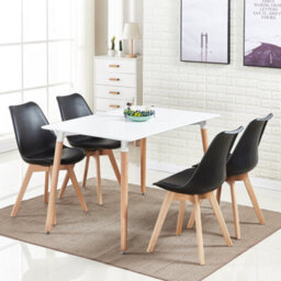Life Interiors 5Pcs Dining Set - A White Halo Dining Table & Set Of 4 Black Lorenzo Tulip Chairs With Padded Seat - thumbnail 2