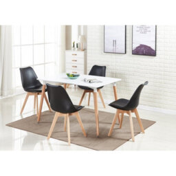 Life Interiors 5Pcs Dining Set - A White Halo Dining Table & Set Of 4 Black Lorenzo Tulip Chairs With Padded Seat - thumbnail 1
