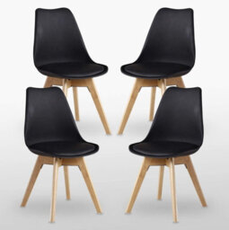 Life Interiors 5Pcs Dining Set - A White Halo Dining Table & Set Of 4 Black Lorenzo Tulip Chairs With Padded Seat - thumbnail 4