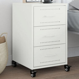 Berkfield Bedside Cabinet White 36X39X59 Cm Steel - thumbnail 1