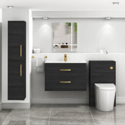 Royal Bathrooms Turin Hale Black 800mm Wall Hung Vanity Unit 2 Drawer With Minimalist Basin Sink & Brushed Brass Handles - thumbnail 4