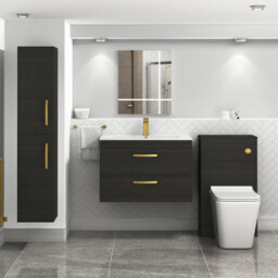 Royal Bathrooms Turin Hale Black 800mm Wall Hung Vanity Unit 2 Drawer With Minimalist Basin Sink & Brushed Brass Handles - thumbnail 2