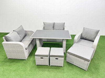 Fimous Rattan Sofa Outdoor Furniture With Dining Table,love Sofa,3 Stools Patio Furniture Light Grey 8 Seater - image 1