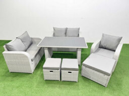 Fimous Rattan Sofa Outdoor Furniture With Dining Table,love Sofa,3 Stools Patio Furniture Light Grey 8 Seater - thumbnail 1
