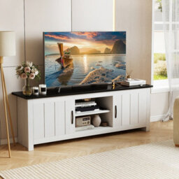 "Gainoom 57"" Tv Console Table 2 Doors Tv Stand For Tvs Up To 65"" Black" - thumbnail 3
