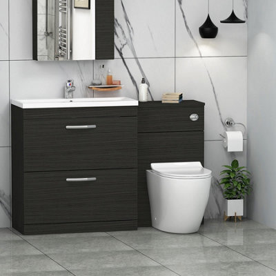 Royal Bathrooms Turin 1300mm Hale Black 2 Drawer Furniture Pack With Mid Edge Basin & Slim Elva Back To Wall Toilet - image 1