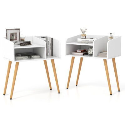 Gainoom Set Of 2 White Mid Century Modern Nightstand With Open Shelves - image 1