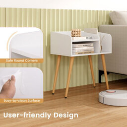 Gainoom Set Of 2 White Mid Century Modern Nightstand With Open Shelves - thumbnail 6