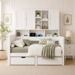 Single Storage Bed With Overbed Cabinets, Drawers, Rgb Led And Usb Charging Station - thumbnail 6