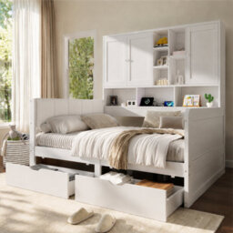 Single Storage Bed With Overbed Cabinets, Drawers, Rgb Led And Usb Charging Station - thumbnail 4