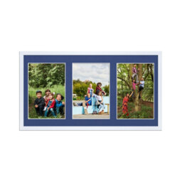 AK Frames 40X20Cm White Sleek Multi Photo Frame With Blue Mount - Holds 3 Apertures (3X) 6X4 Photos - thumbnail 1