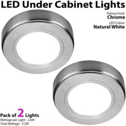 2X Chrome Round Under Cabinet Led Lights - Natural White Driver Kit For Kitchen - thumbnail 3