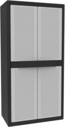 Terry 2-Door Tall Storage Cabinet With Inner Shelves, Jumbo Plastic Cabinet, Grey - thumbnail 1
