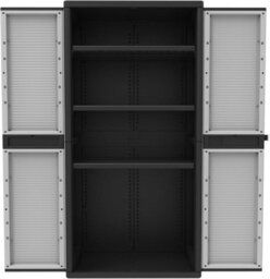 Terry 2-Door Tall Storage Cabinet With Inner Shelves, Jumbo Plastic Cabinet, Grey - thumbnail 3