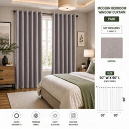 Aspire Homeware Mocha Linen 100% Blackout Curtain Thermal Insulated Eyelet Curtain Pair (W)228Cm X (D)228Cm With Tie Back - thumbnail 7