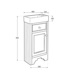 Homestylestore Pastel Green 400mm Bathroom Vanity Unit And Aged Gold T Bar Handle - thumbnail 3