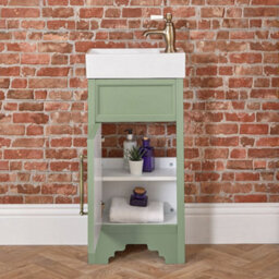 Homestylestore Pastel Green 400mm Bathroom Vanity Unit And Aged Gold T Bar Handle - thumbnail 2