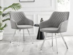 Furniturebox Set Of 2 Dining Chairs - Falun Modern Dining Chairs - Grey Fabric Chrome Leg Dining Chairs - Kitchen Dining Room Chairs - thumbnail 2