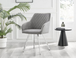 Furniturebox Set Of 2 Dining Chairs - Falun Modern Dining Chairs - Grey Fabric Chrome Leg Dining Chairs - Kitchen Dining Room Chairs - thumbnail 3