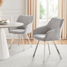 Furniturebox Set Of 2 Dining Chairs - Falun Modern Dining Chairs - Grey Fabric Chrome Leg Dining Chairs - Kitchen Dining Room Chairs - thumbnail 1