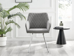 Furniturebox Set Of 2 Dining Chairs - Falun Modern Dining Chairs - Grey Fabric Chrome Leg Dining Chairs - Kitchen Dining Room Chairs - thumbnail 4