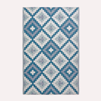 Homescapes Luxury Outdoor Rug Waterproof Reversible For Garden Patio, 120 X 180 Cm, Blue, 100% Recycled, Mia Aztec - image 1