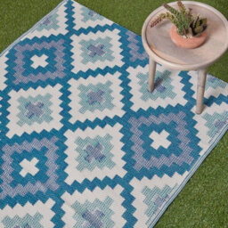 Homescapes Luxury Outdoor Rug Waterproof Reversible For Garden Patio, 120 X 180 Cm, Blue, 100% Recycled, Mia Aztec - thumbnail 2