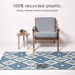 Homescapes Luxury Outdoor Rug Waterproof Reversible For Garden Patio, 120 X 180 Cm, Blue, 100% Recycled, Mia Aztec - thumbnail 3