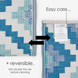 Homescapes Luxury Outdoor Rug Waterproof Reversible For Garden Patio, 120 X 180 Cm, Blue, 100% Recycled, Mia Aztec - thumbnail 6