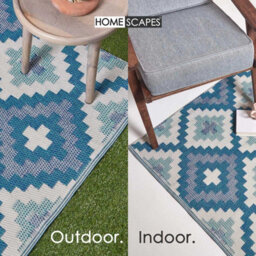 Homescapes Luxury Outdoor Rug Waterproof Reversible For Garden Patio, 120 X 180 Cm, Blue, 100% Recycled, Mia Aztec - thumbnail 5